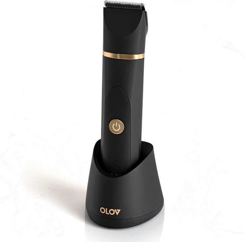 OLOV Electric Body Hair Trimmer  Groin Trimmer for Men  Bikini Trimmer Women  WetDry Shaver Groomer Replaceable Ceramic Blade Heads USB Recharge Dock Waterproof Hygiene RazorBlack