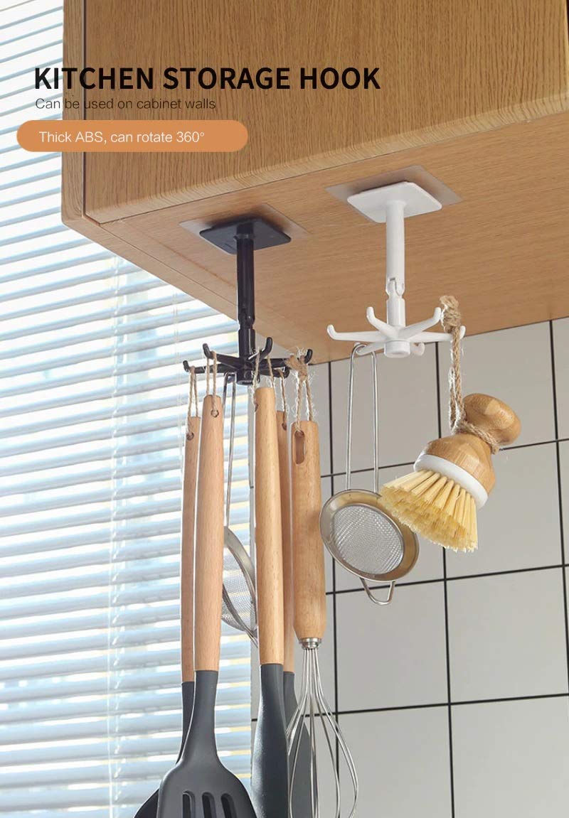 HOME CUBE 2 Pc Adhesive Sticker ABS Plastic Hook Towel Hanger 360 Degree for KitchenBathroomUtensil Hook HolderBedroom Clothing Hanger Random Color - Image 2