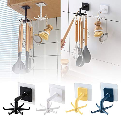 HOME CUBE 2 Pc Adhesive Sticker ABS Plastic Hook Towel Hanger 360 Degree for KitchenBathroomUtensil Hook HolderBedroom Clothing Hanger Random Color - Image 1