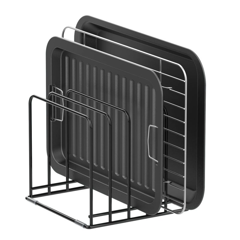 KORRTFID Kitchen Cabinet Organizer Steel Cookware Holder Divided Holder with 5 Slots for Skillets Baking Tray and Chopping Board Rack Baking Pan Holder Storage 1 PC