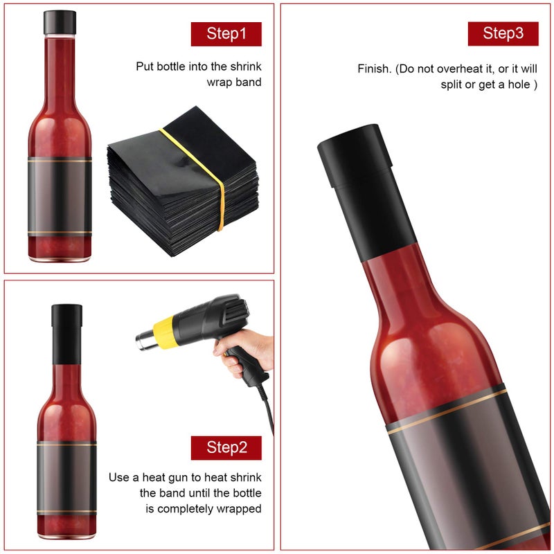 Morepack Black Shrink Bands, 65x60 mm 200 Pieces Heat Shrink Wrap Sealer for Bottles [Compatible Diameter Range: 1 1/4â€ â€“ 1 1/2â€] - Image 5