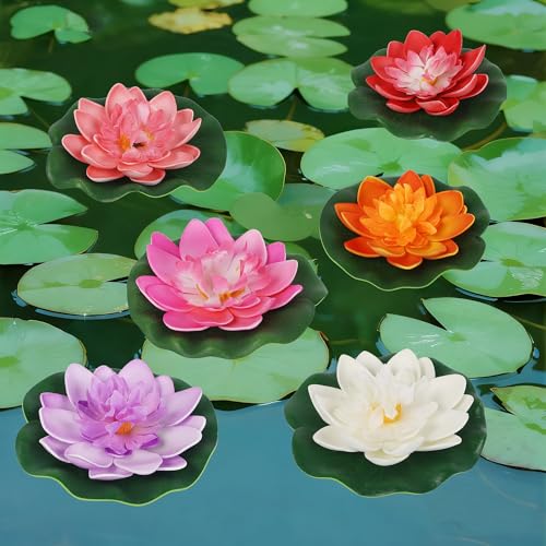 Happy Trees 12 Pcs Artificial Floating Foam Lotus Flower with Water Lily Pad, Lifelike Ornanment Home Garden Pond Decor Indian Decorations Return Gifts - Image 3
