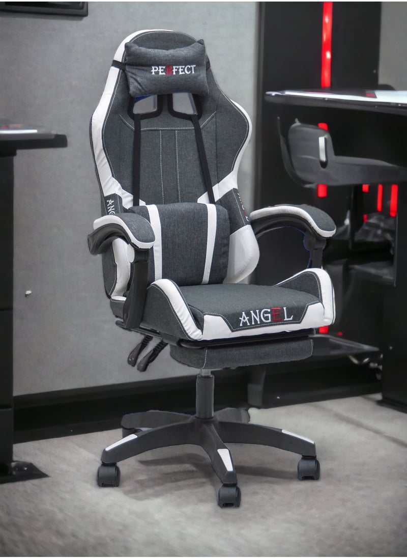 Multi Home Furniture - Best Executive Gaming Chair with Retractable Modern design Without footrest and cusion  For Video Gaming Without Footrest and  For PC With adjustable Height and Fully Reclining Back And Head Rest For ADULTS (10 TO 20) Years MH-FR34-Grey/White - Image 1