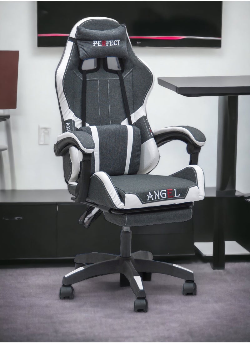 Multi Home Furniture - Best Executive Gaming Chair with Retractable Modern design Without footrest and cusion  For Video Gaming Without Footrest and  For PC With adjustable Height and Fully Reclining Back And Head Rest For ADULTS (10 TO 20) Years MH-FR34-Grey/White - Image 1