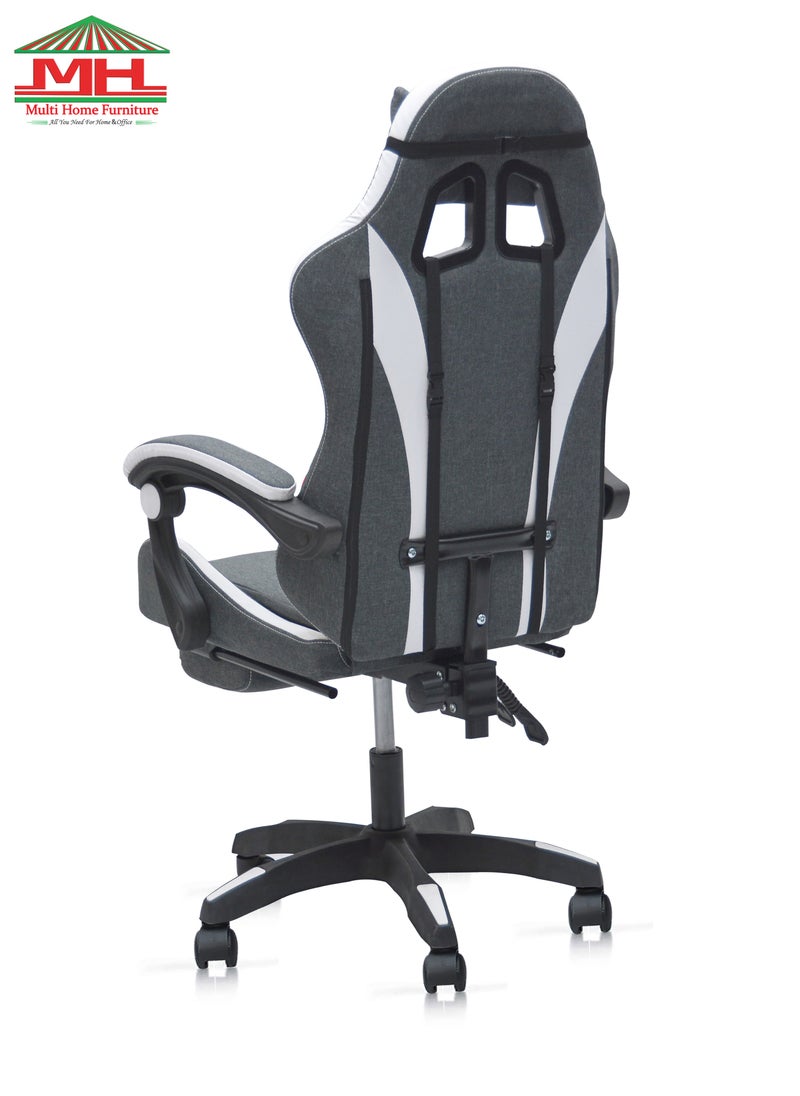 Multi Home Furniture - Best Executive Gaming Chair with Retractable Modern design Without footrest and cusion  For Video Gaming Without Footrest and  For PC With adjustable Height and Fully Reclining Back And Head Rest For ADULTS (10 TO 20) Years MH-FR34-Grey/White - Image 1