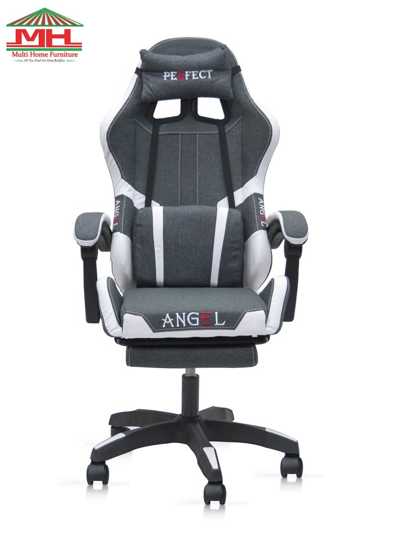 Multi Home Furniture - Best Executive Gaming Chair with Retractable Modern design Without footrest and cusion  For Video Gaming Without Footrest and  For PC With adjustable Height and Fully Reclining Back And Head Rest For ADULTS (10 TO 20) Years MH-FR34-Grey/White - Image 1