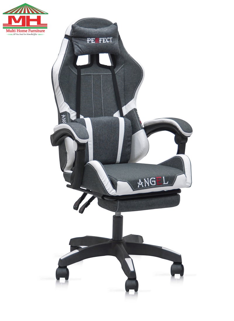 Multi Home Furniture - Best Executive Gaming Chair with Retractable Modern design Without footrest and cusion  For Video Gaming Without Footrest and  For PC With adjustable Height and Fully Reclining Back And Head Rest For ADULTS (10 TO 20) Years MH-FR34-Grey/White - Image 1