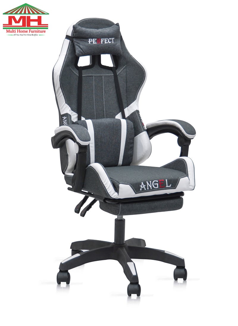 Multi Home Furniture - Best Executive Gaming Chair with Retractable Modern design Without footrest and cusion  For Video Gaming Without Footrest and  For PC With adjustable Height and Fully Reclining Back And Head Rest For ADULTS (10 TO 20) Years MH-FR34-Grey/White - Image 1