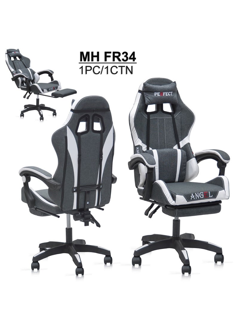Multi Home Furniture Best Executive Gaming Chair with Retractable Modern design With footrest and cusion  For Video Gaming Without Footrest and  For PC With adjustable Height and Fully Reclining Back And Head FootRest And Cusion For ADULTS (10 TO 20) Years MH-FR34-Grey/White  - Image 2