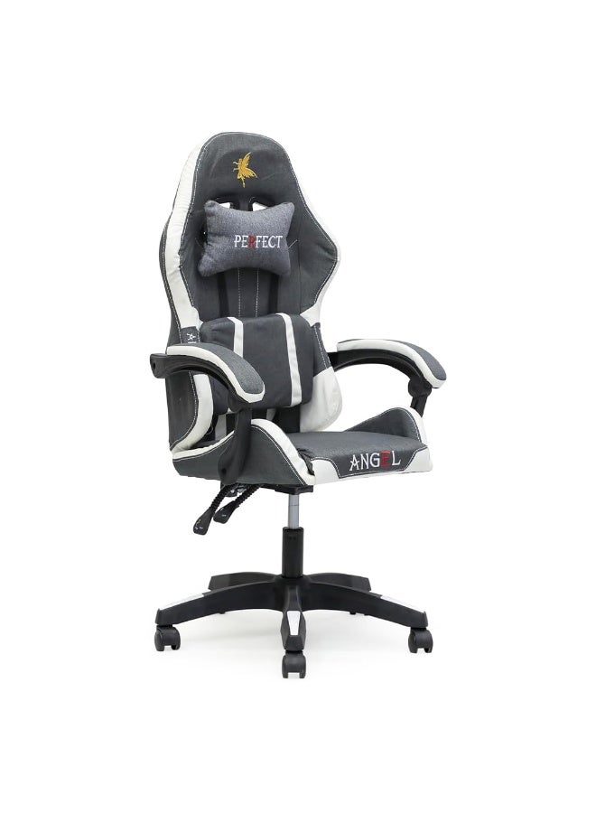 Multi Home Furniture Grey and White Gaming Chair – Ergonomic Chair with Headrest & Reclining Back, Soft Leather Gaming Office Chair for PC Setup, Study, Home & Gaming Furniture, Adjustable Chair - Image 1