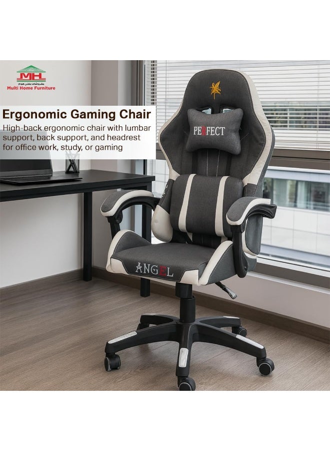 Multi Home Furniture Grey and White Gaming Chair – Ergonomic Chair with Headrest & Reclining Back, Soft Leather Gaming Office Chair for PC Setup, Study, Home & Gaming Furniture, Adjustable Chair - Image 2