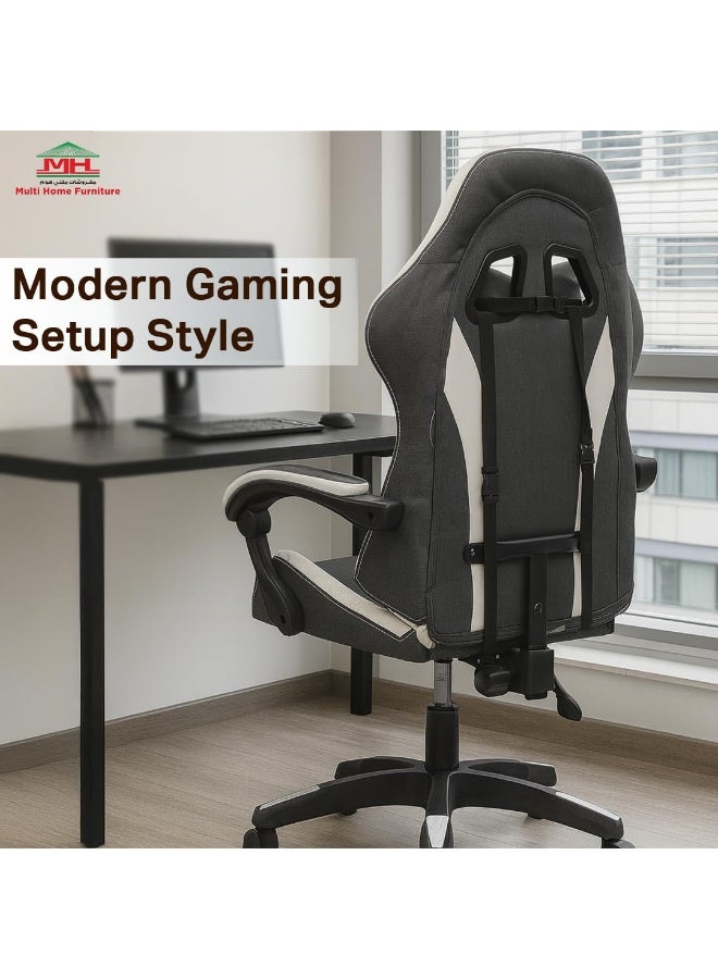 Multi Home Furniture Grey and White Gaming Chair – Ergonomic Chair with Headrest & Reclining Back, Soft Leather Gaming Office Chair for PC Setup, Study, Home & Gaming Furniture, Adjustable Chair - Image 4