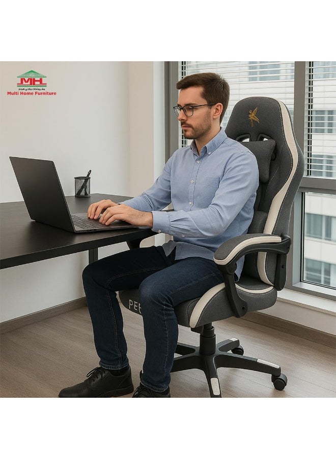 Multi Home Furniture Grey and White Gaming Chair – Ergonomic Chair with Headrest & Reclining Back, Soft Leather Gaming Office Chair for PC Setup, Study, Home & Gaming Furniture, Adjustable Chair - Image 5