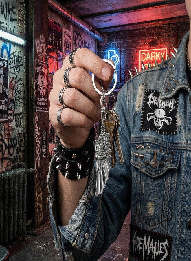 Bmpzery 8 Pcs Punk Leather Bracelets for Men Women, Studded Cuff Wristband & Pendant Necklace Set, Emo Goth Grunge Y2K Accessories for Concert Party, Adjustable PU Leather (Unisex) - Image 5