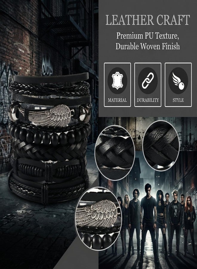 Bmpzery 8 Pcs Punk Leather Bracelets for Men Women, Studded Cuff Wristband & Pendant Necklace Set, Emo Goth Grunge Y2K Accessories for Concert Party, Adjustable PU Leather (Unisex) - Image 2