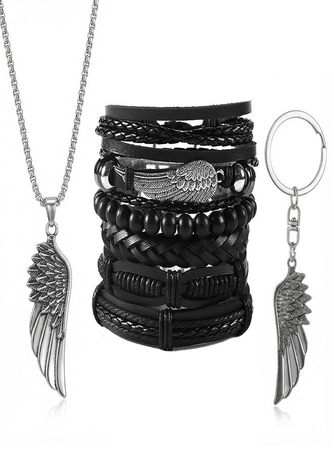Bmpzery 8 Pcs Punk Leather Bracelets for Men Women, Studded Cuff Wristband & Pendant Necklace Set, Emo Goth Grunge Y2K Accessories for Concert Party, Adjustable PU Leather (Unisex) - Image 1