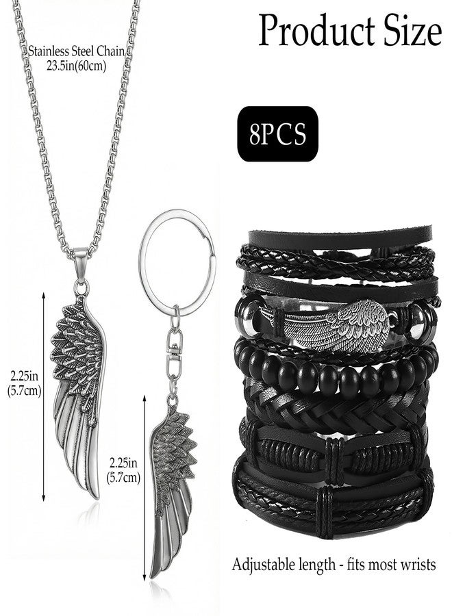 Bmpzery 8 Pcs Punk Leather Bracelets for Men Women, Studded Cuff Wristband & Pendant Necklace Set, Emo Goth Grunge Y2K Accessories for Concert Party, Adjustable PU Leather (Unisex) - Image 3