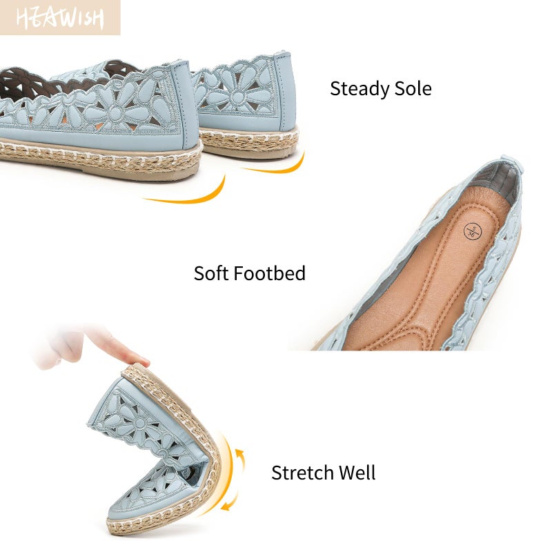 HEAWISH Womenâ€™s Ballet Flat Daisy Round Toe Dress Shoes Casual Slip On Rope Loafer(Blue, US8) - Image 4