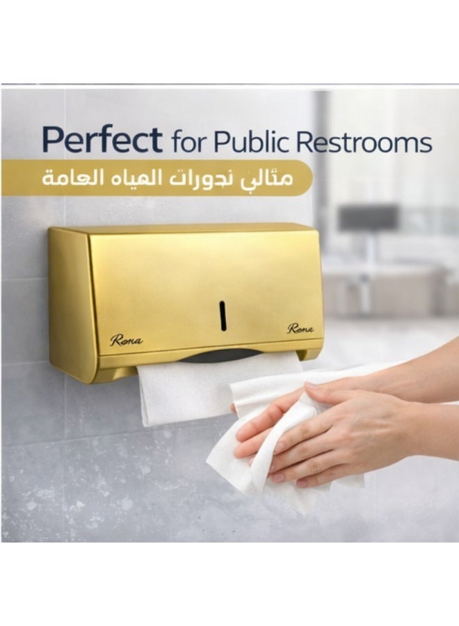 رونا موزع مناديل RONA ذهبي جداري للحمام والمطبخ حامل مناديل صحي متين سهل الاستخدام - Image 1