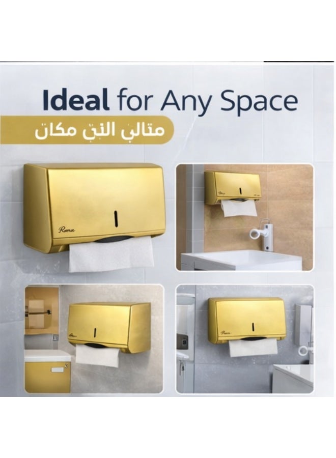 رونا موزع مناديل RONA ذهبي جداري للحمام والمطبخ حامل مناديل صحي متين سهل الاستخدام - Image 2