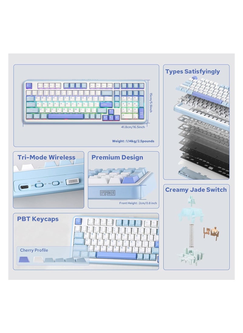 EPOMAKER - EPOMAKER TH99 Tri-Mode Wireless Mechanical Keyboard, Hot Swappable Custom Keyboard, RGB Gaming Keyboard with Numpad, Gasket Creamy Keyboard for PC/Mac/Office/Gaming (Blue&White) - Image 1