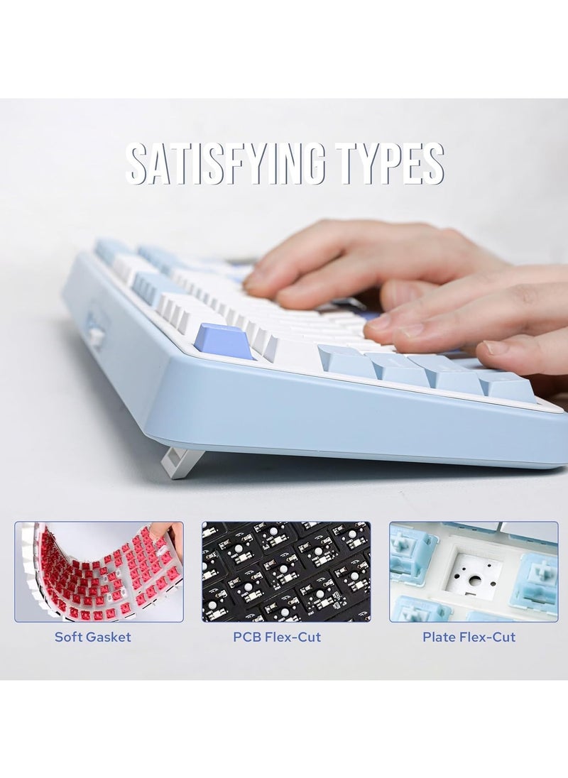 EPOMAKER - EPOMAKER TH99 Tri-Mode Wireless Mechanical Keyboard, Hot Swappable Custom Keyboard, RGB Gaming Keyboard with Numpad, Gasket Creamy Keyboard for PC/Mac/Office/Gaming (Blue&White) - Image 1