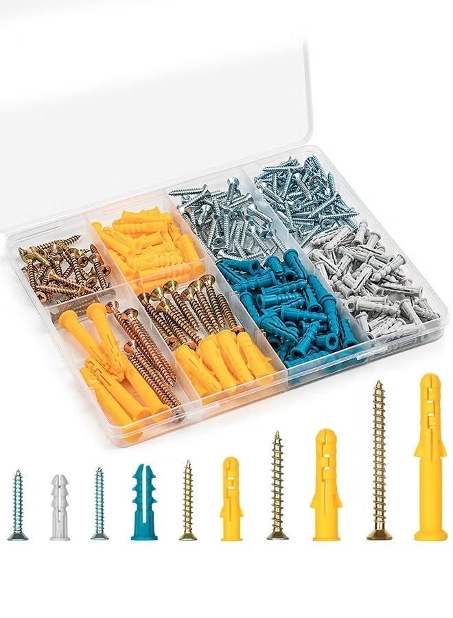270 PCS Drywall Anchors and Screws Assortment Kit, 135 Plastic Dry Wall Expansion Anchors and 135 Philips Flat Head Wood Screws, 5 Sizes Wall Hanging Kit for Art Decor, Replaces Picture Nails - Image 1