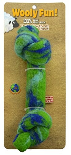 One Pet Planet Wool Knotted Bone Chew Toy 85Inch Green - Image 1
