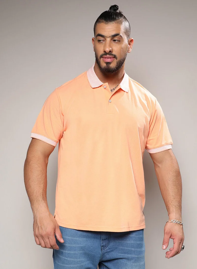 Instafab Plus Men's Solid Peach Regular Fit Casual T-Shirt