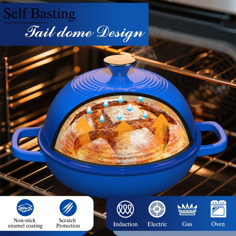 Umite Chef Enamelled Cast Iron Dutch Oven Pot â€“ Dutch Oven Pot with Lid For Sourdough Bread Baking â€“ Cast Iron Bread Oven â€“ Dark Blue, Umite Chef 6QT Pot with Lid & Cotton Potholders - Image 3