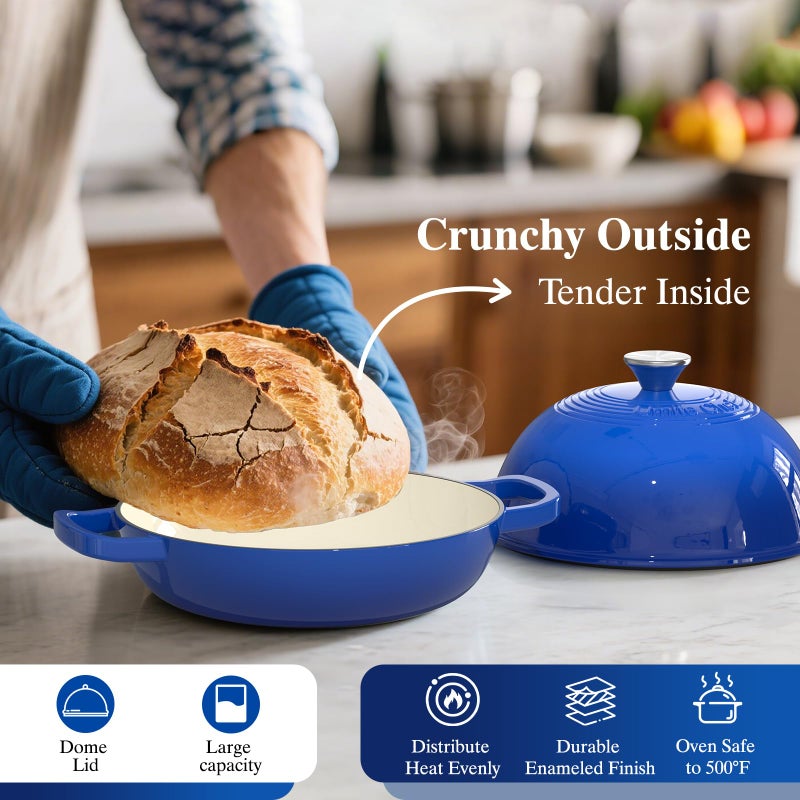 Umite Chef Enamelled Cast Iron Dutch Oven Pot â€“ Dutch Oven Pot with Lid For Sourdough Bread Baking â€“ Cast Iron Bread Oven â€“ Dark Blue, Umite Chef 6QT Pot with Lid & Cotton Potholders - Image 4
