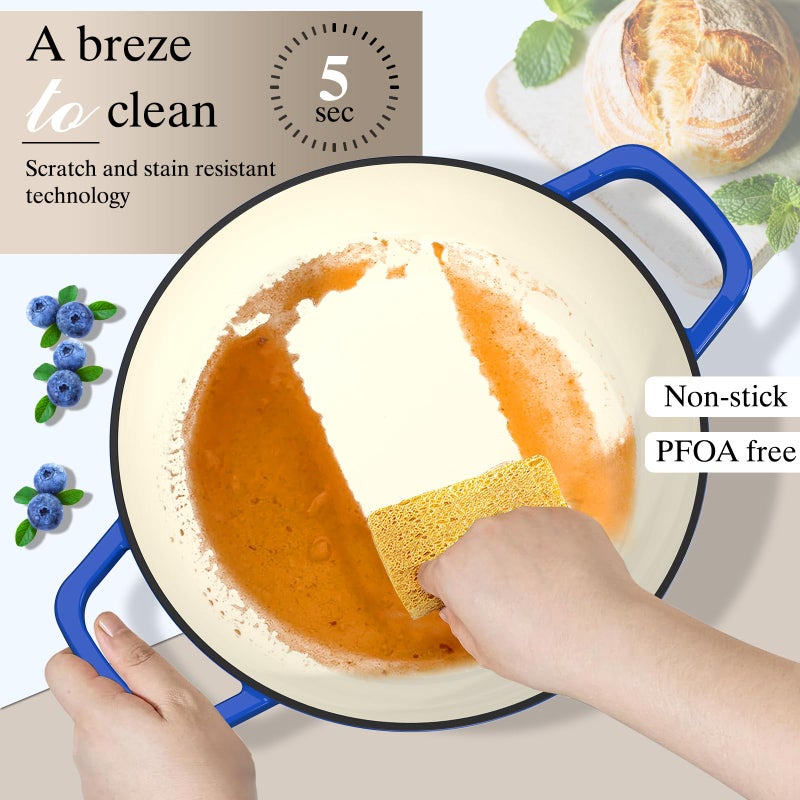 Umite Chef Enamelled Cast Iron Dutch Oven Pot â€“ Dutch Oven Pot with Lid For Sourdough Bread Baking â€“ Cast Iron Bread Oven â€“ Dark Blue, Umite Chef 6QT Pot with Lid & Cotton Potholders - Image 5