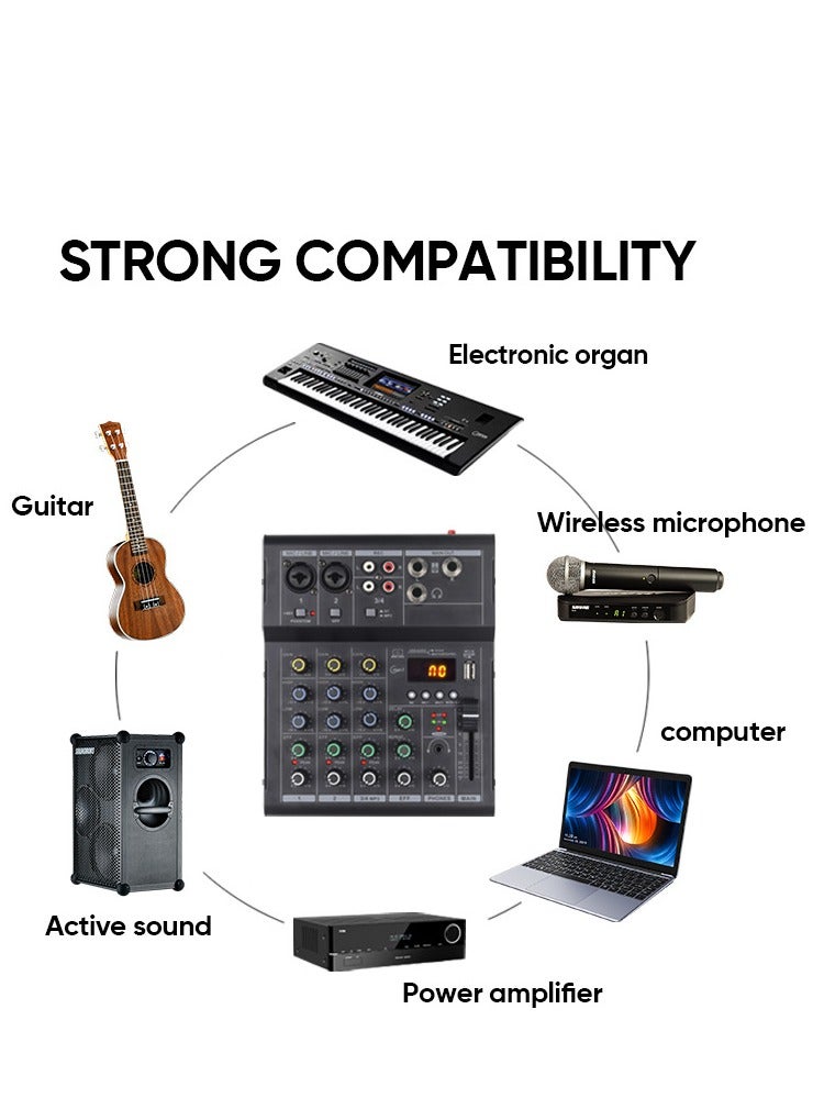 Channel Mixer, DJ Mixing Console, with Bluetooth, 48V Phantom Power Monitor Karaoke System USB Mixer Audio - Image 2