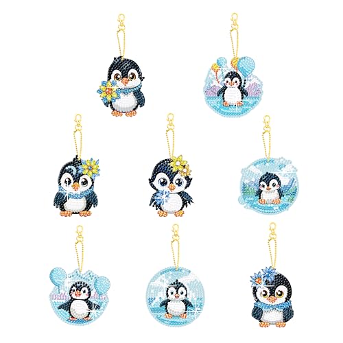JBTM24 Diamond Painting Keychains Kits Double Sided Diamond Art Keyrings for Adults DIY Art Key Rings Ornaments Kits Penguin - Image 1