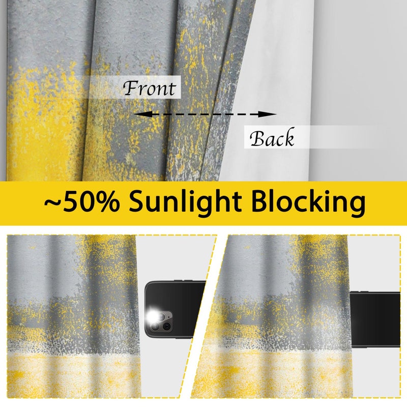 Asuexpect Yellow Window Curtain Yellow Grey Abstract Thermal Insulating Drapes Rust Art Treatment Drapes Modern Curtains For Living Room Bedroom Hotel 52"" X 84"" 2 Panels - Image 2