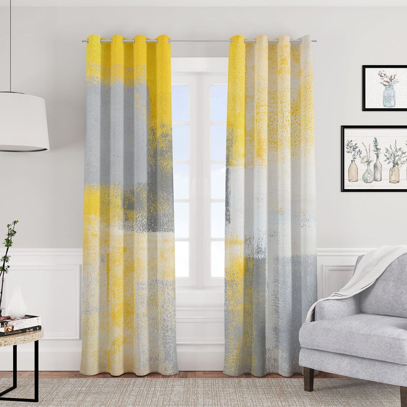 Asuexpect Yellow Window Curtain Yellow Grey Abstract Thermal Insulating Drapes Rust Art Treatment Drapes Modern Curtains For Living Room Bedroom Hotel 52"" X 84"" 2 Panels - Image 5