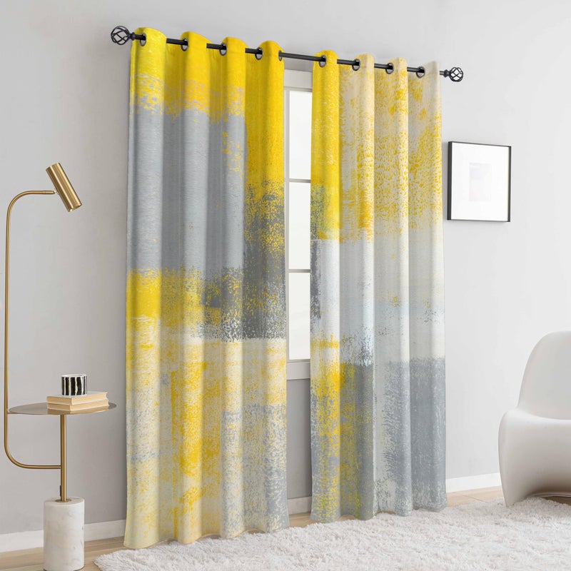 Asuexpect Yellow Window Curtain Yellow Grey Abstract Thermal Insulating Drapes Rust Art Treatment Drapes Modern Curtains For Living Room Bedroom Hotel 52"" X 84"" 2 Panels - Image 4
