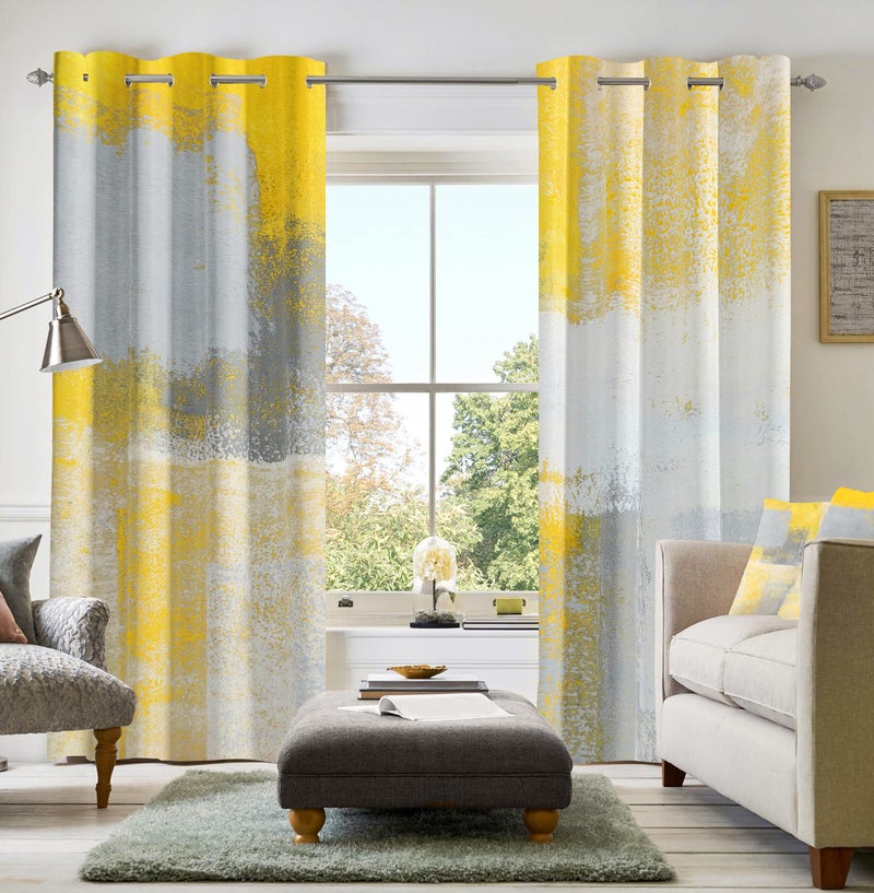 Asuexpect Yellow Window Curtain Yellow Grey Abstract Thermal Insulating Drapes Rust Art Treatment Drapes Modern Curtains For Living Room Bedroom Hotel 52"" X 84"" 2 Panels - Image 1
