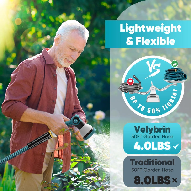 Velybrin Garden Hose 50ft, Non-Expanding Water Hose Ultra Lightweight, Kink-Free, Sturdy, Flexible, Abrasion Resistant Hose for Yard, Lawn, Outdoor, Marine and Camper - Image 4