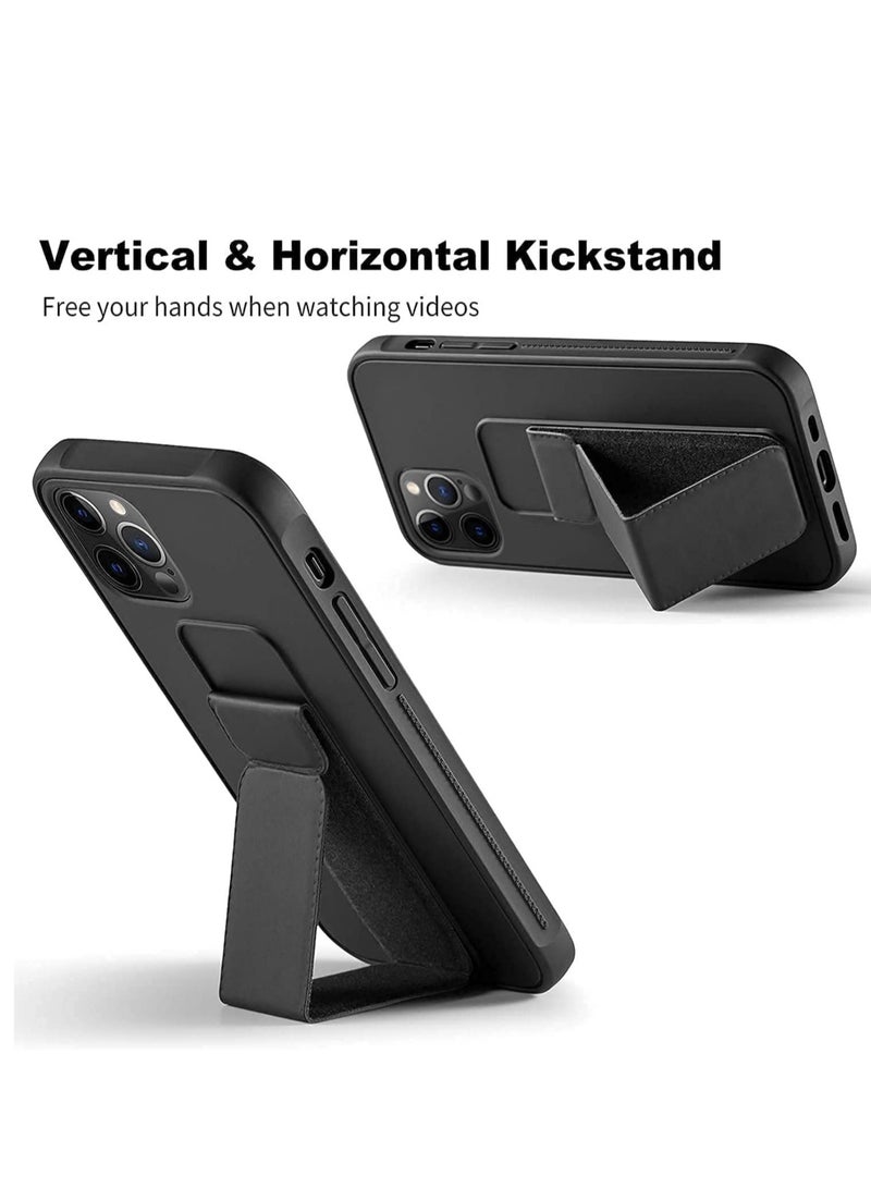 ELTRAZONE IPhone 14 Pro Case with Magnetic Foldable Back Stand and Holder, Cover with Finger Strap and Hand Grip, Magnetic Car Mount Kickstand IPhone 14 Pro (Black) - Image 3