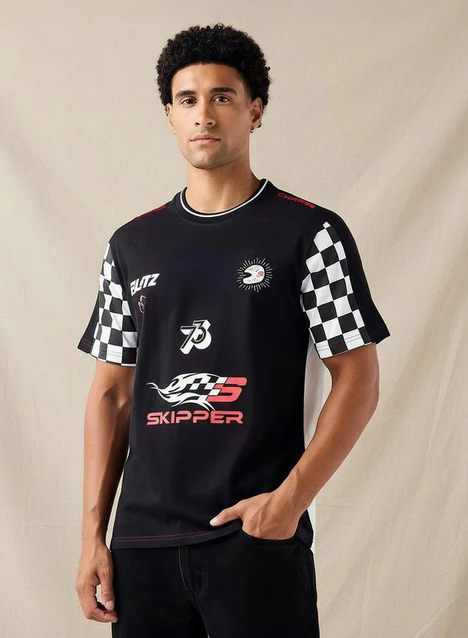 Splash FAV Men Regular Fit Crew Neck Short Sleeves Racing Print T shirt