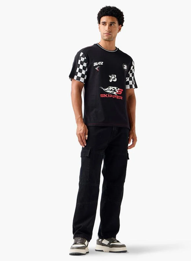 Splash FAV Men Regular Fit Crew Neck Short Sleeves Racing Print T shirt