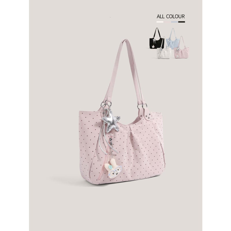 Korean Style Star & Polka Dot Tote Bag for Women, Large Capacity Shoulder Bag - Image 2