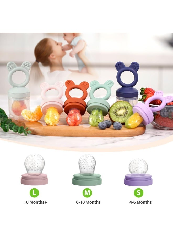 Bessentials Baby Fresh Fruit Food Feeder - 2 Pack Silicone Baby Mesh Feeders for Infant Safe Self Feeding |3 Sizes Food Pouches Included| Suitable for Baby 4m+ (Blue&Pink) - Image 4
