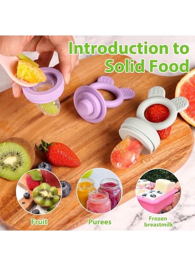 Bessentials Baby Fresh Fruit Food Feeder - 2 Pack Silicone Baby Mesh Feeders for Infant Safe Self Feeding |3 Sizes Food Pouches Included| Suitable for Baby 4m+ (Blue&Pink) - Image 3