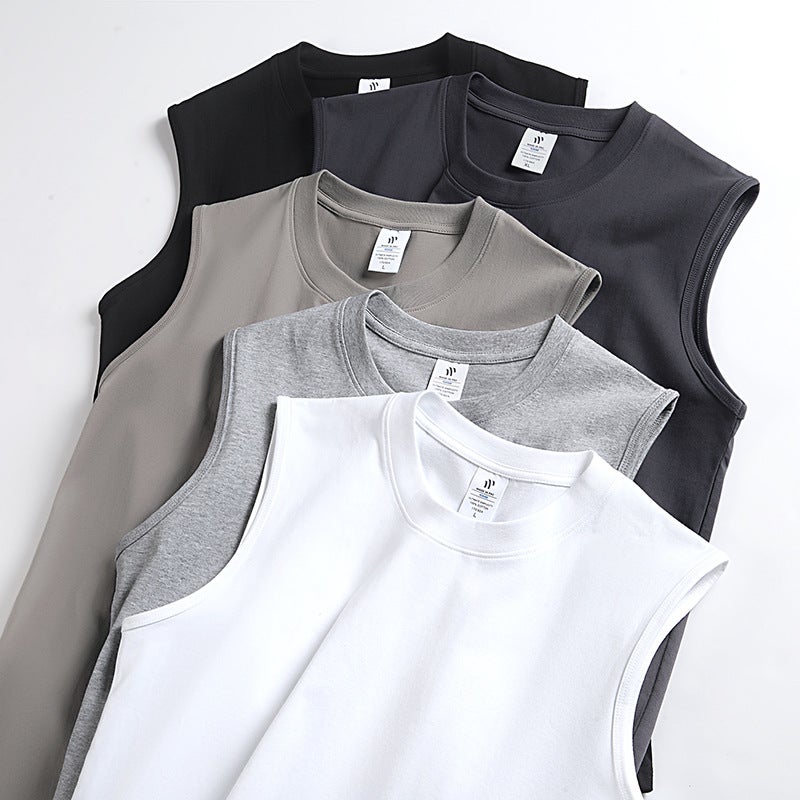Loose American-Style Heavy Solid Color Cotton Short-Sleeved T-Shirt Men'S And Women'S Basic Oversize Drop-Shoulder Sleeveless-30Wx1000 - Image 3