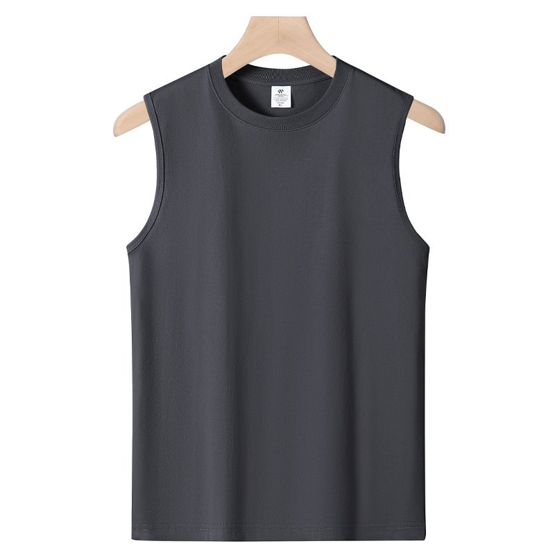 Loose American-Style Heavy Solid Color Cotton Short-Sleeved T-Shirt Men'S And Women'S Basic Oversize Drop-Shoulder Sleeveless-30Wx1000 - Image 5