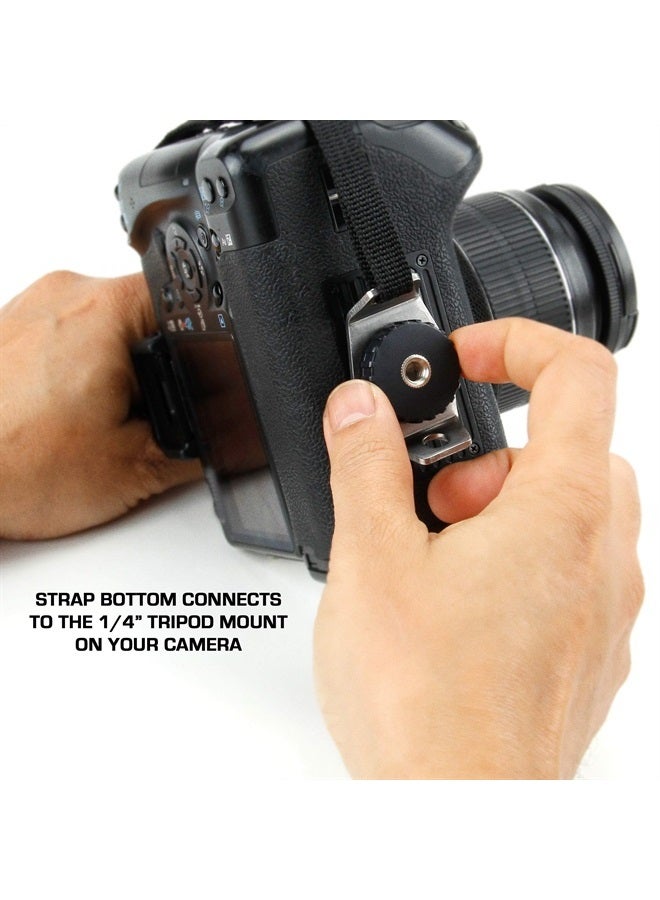 USA GEAR Professional Camera Grip Hand Strap with Black Neoprene Design and Metal Plate - Compatible with Canon , Fujifilm , Nikon , Sony and more DSLR , Mirrorless , Point & Shoot Cameras