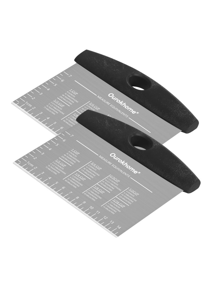 Ourokhome Ourokhome Dough Pastry Bench Cutter Scraper Stainless Steel Pizza Cutter for Kitchen Baking Dishwasher Safe AntiWear LaserEngraved Measuring Scale and Conversion Chart 2 Pack Black 