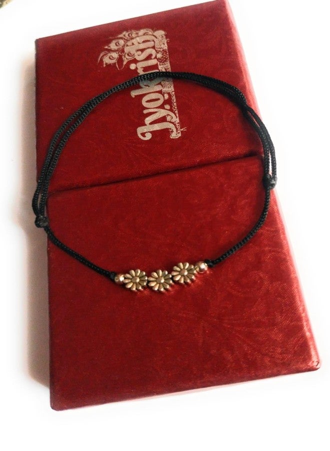 Jyokrish Handmade Adjustable Simple Black Thread Blooming Three flower twisted anklet For Women | girls | Nazariya |Payal | Nazar Battu |Free Size |Single Leg - Image 3